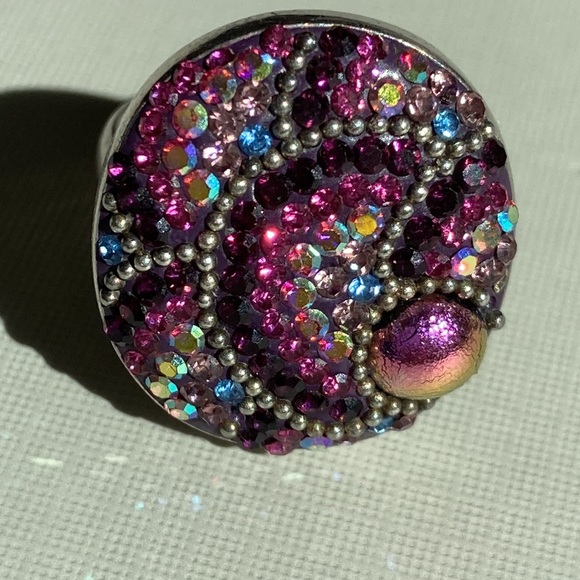 Sterling silver marked 925 sz8 rainbow bright Pearl ring 1970s disco cool - Picture 1 of 7